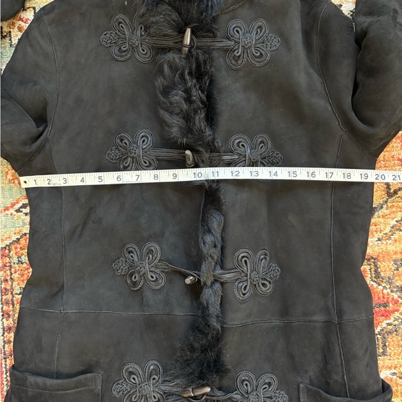 Vintage Ralph Lauren Black Shearling Fur Lamb Long Duffle Coat size Large - Picture 13 of 15